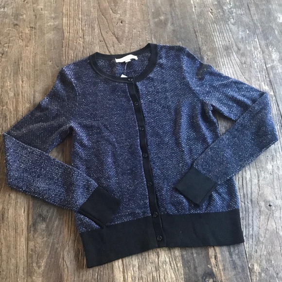 LOFT Sweaters - Loft Royal Blue Black Metallic Thread Cardigan S